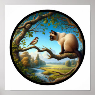Affiche Une image 3D circulaire d'un beau chat siamois 