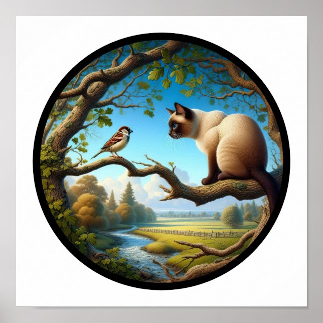 Affiche Une image 3D circulaire d'un beau chat siamois  (Devant)