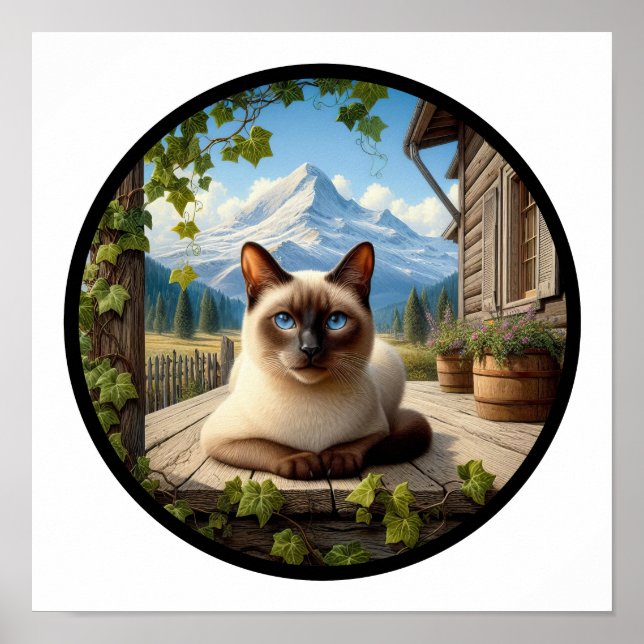 Affiche Une image 3D circulaire d'un beau chat siamois (Devant)