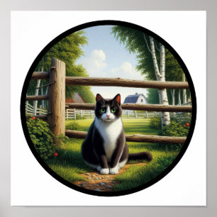 Affiche Une image 3D circulaire d'un beau chat Tuxedo 