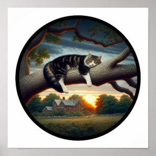 Affiche Une image 3D circulaire d'un chat domestique à poi