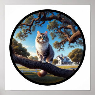 Affiche Une image 3D circulaire d'un chat domestique à poi