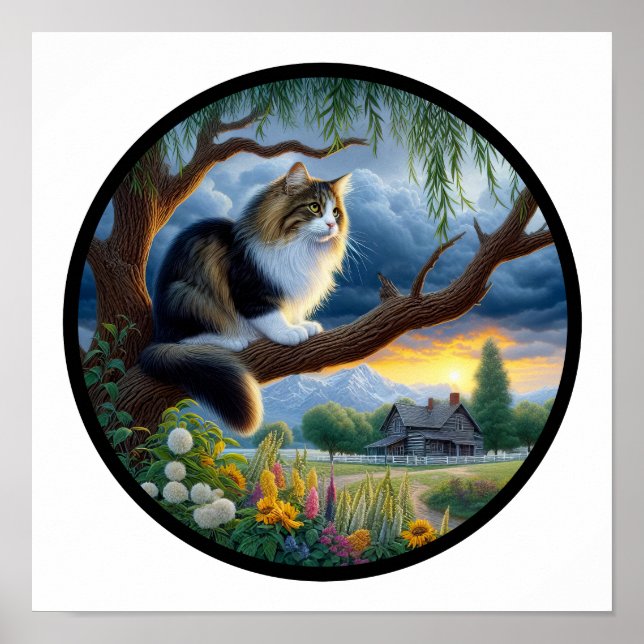 Affiche Une image 3D circulaire d'un chat domestique à poi (Devant)