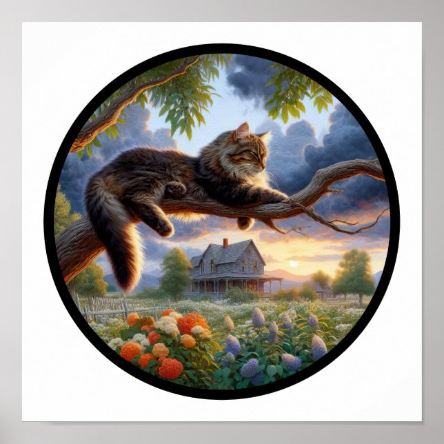 Affiche Une image 3D circulaire d'un chat domestique à poi (Devant)