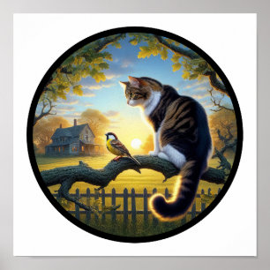 Affiche Une image 3D circulaire d'un chat domestique à poi