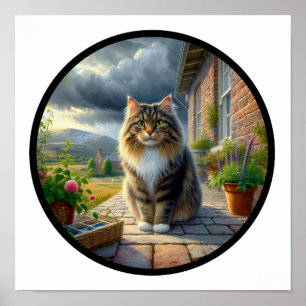 Affiche Une image 3D circulaire d'un chat domestique à poi