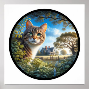 Affiche Une image 3D circulaire d'un chat domestique à poi