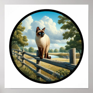Affiche Une image circulaire 3D d'un beau chat siamois