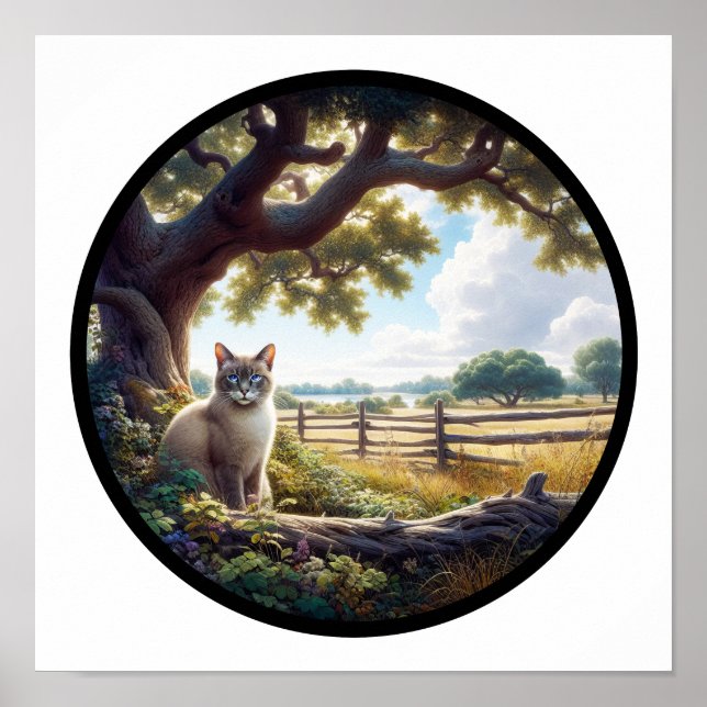 Affiche Une image circulaire 3D d'un beau chat siamois (Devant)