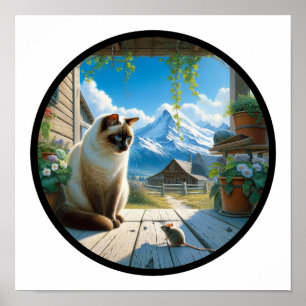 Affiche Une image circulaire 3D d'un beau chat siamois