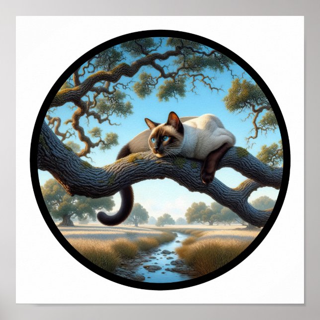 Affiche Une image circulaire 3D d'un beau chat siamois (Devant)