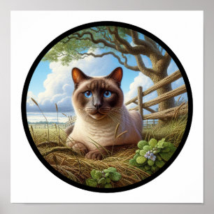 Affiche Une image circulaire 3D d'un beau chat siamois