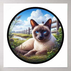 Affiche Une image circulaire 3D d'un beau chat siamois