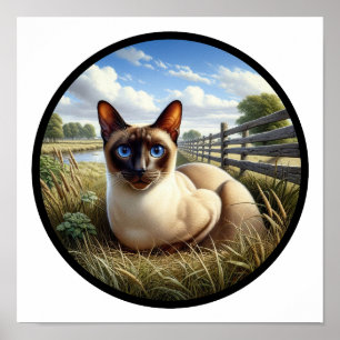 Affiche Une image circulaire 3D d'un beau chat siamois
