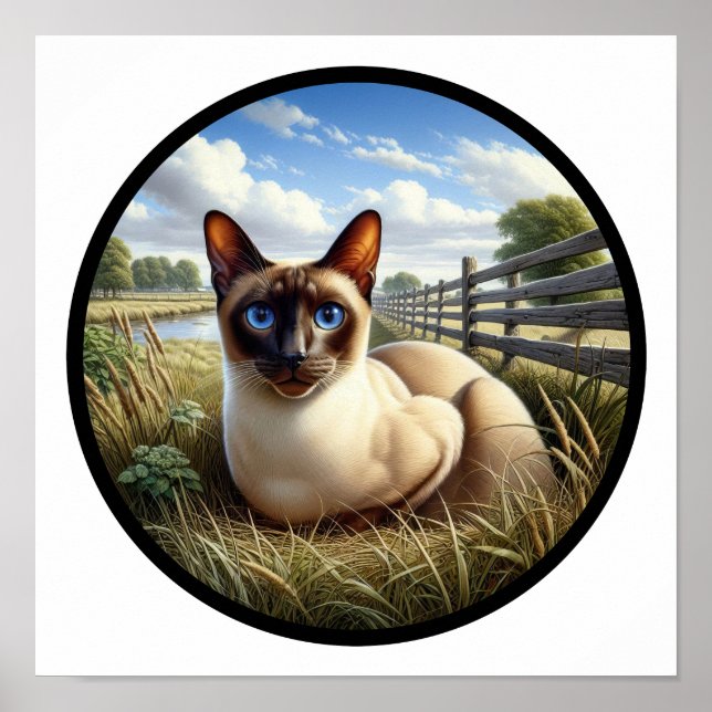 Affiche Une image circulaire 3D d'un beau chat siamois (Devant)