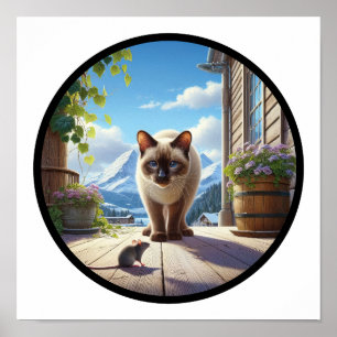Affiche Une image circulaire 3D d'un beau chat siamois