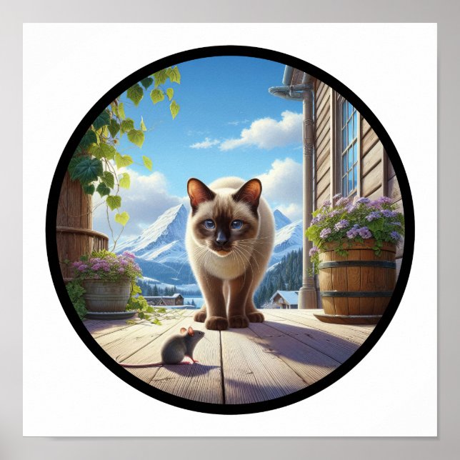 Affiche Une image circulaire 3D d'un beau chat siamois (Devant)