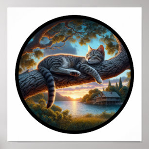 Affiche Une image circulaire 3D d'un beau tabby Cat