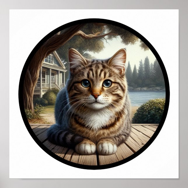 Affiche Une image circulaire 3D d'un beau tabby Cat (Devant)