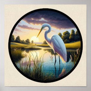 Affiche Une image circulaire 3D d'un bel aigrette