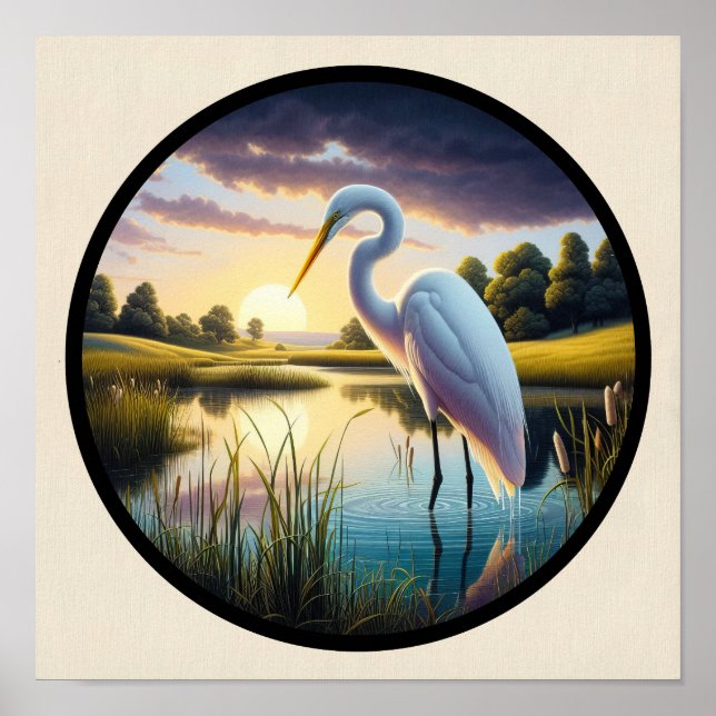Affiche Une image circulaire 3D d'un bel aigrette (Devant)