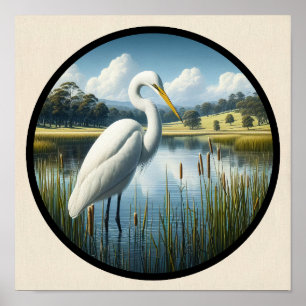 Affiche Une image circulaire 3D d'un bel aigrette