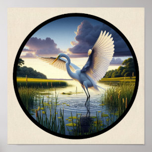 Affiche Une image circulaire 3D d'un bel aigrette