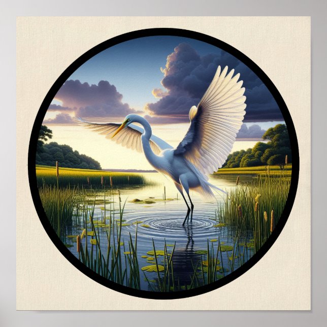 Affiche Une image circulaire 3D d'un bel aigrette (Devant)