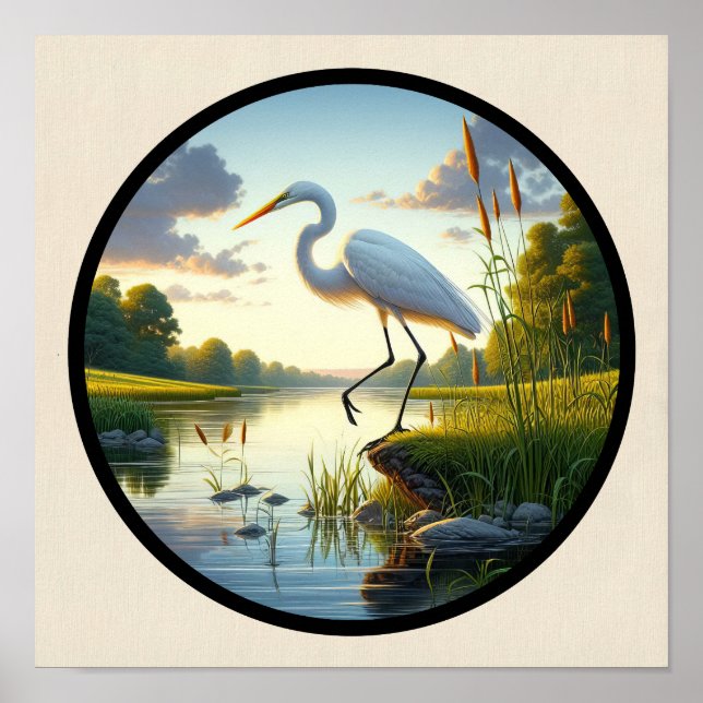Affiche Une image circulaire 3D d'un bel aigrette (Devant)