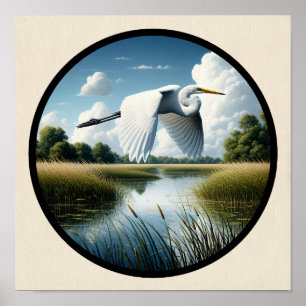 Affiche Une image circulaire 3D d'un bel aigrette