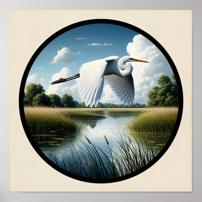 Affiche Une image circulaire 3D d'un bel aigrette (Devant)