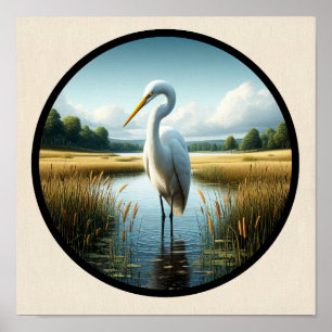 Affiche Une image circulaire 3D d'un bel aigrette