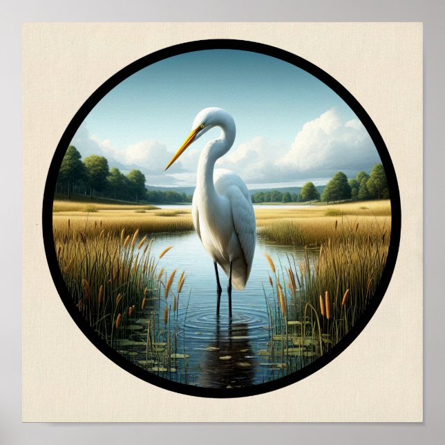Affiche Une image circulaire 3D d'un bel aigrette (Devant)