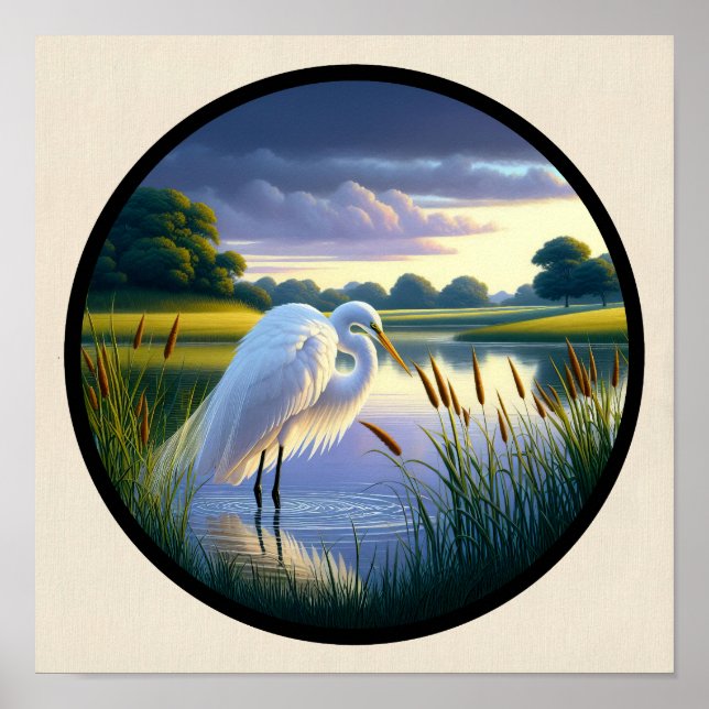 Affiche Une image circulaire 3D d'un bel aigrette (Devant)