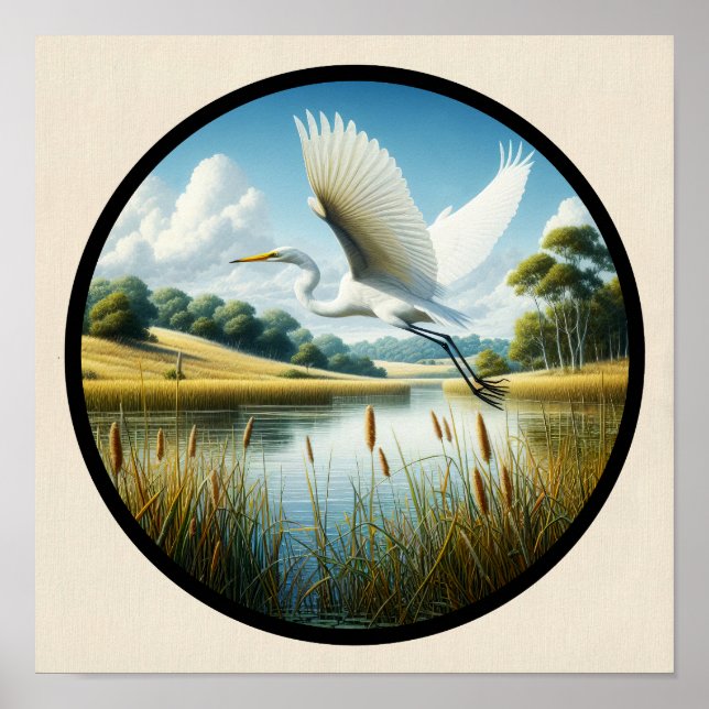 Affiche Une image circulaire 3D d'un bel aigrette (Devant)