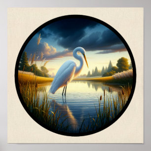 Affiche Une image circulaire 3D d'un bel aigrette