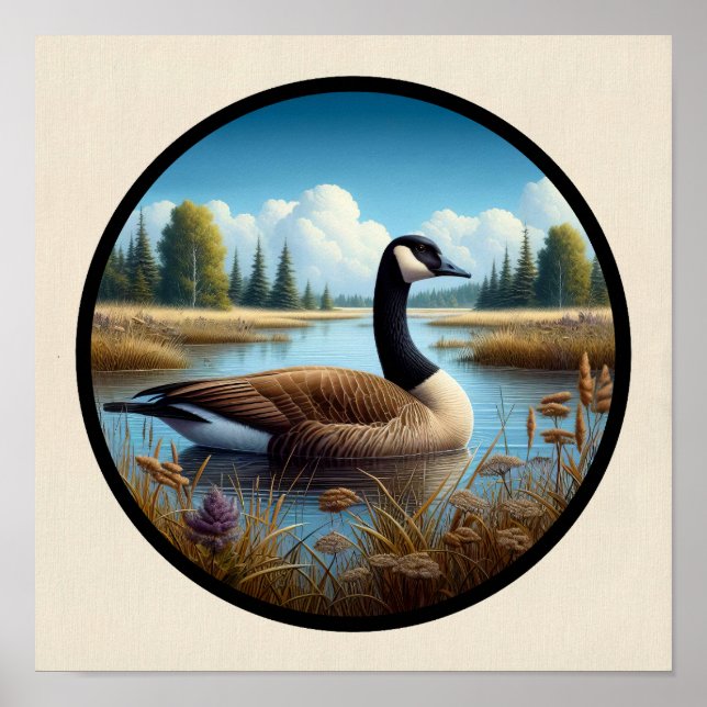 Affiche Une image circulaire 3D d'une belle oie canadienne (Devant)