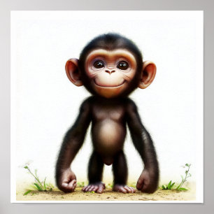 Affiche Une image de chimpanzé à l'aquarelle rendue en 3D