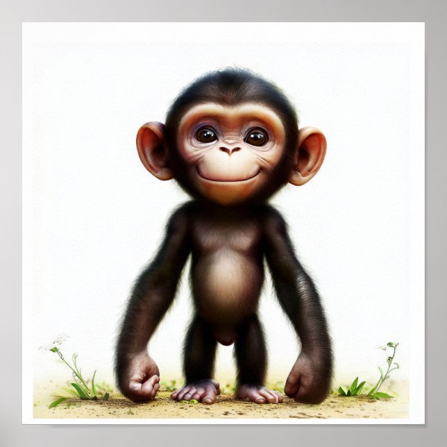 Affiche Une image de chimpanzé à l'aquarelle rendue en 3D (Devant)