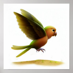 Affiche Une image en 3D d'un joli perroquet à ailes de bro