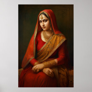 Affiche Une Indienne en rouge Saree Peinture Vintage