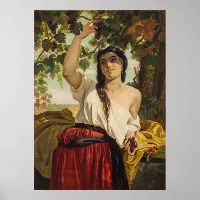 Affiche Une Italienne Prélevant Des Raisins (Récolte D'Été (Devant)