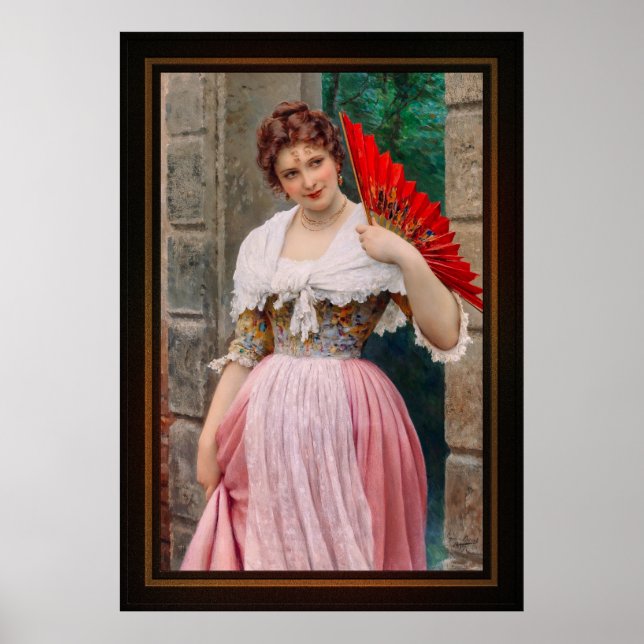 Affiche Une jeune dame avec un ventilateur rouge par Eugen (Devant)