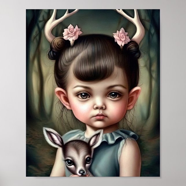 Affiche Une jeune fille tenant un cerf dans les bras (Devant)