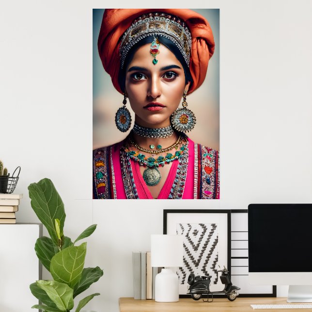 Affiche Une jeune Pakistanaise indienne en tenue tradition (Bureau à domicile)