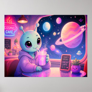 Affiche Une jolie fille extraterrestre buvant du soda au m
