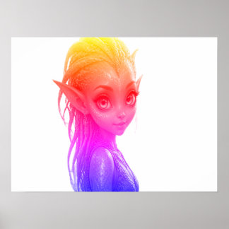 Affiche Une jolie fille extraterrestre rose sur un mur