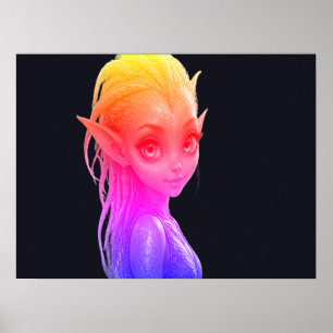 Affiche Une jolie fille extraterrestre rose sur un mur