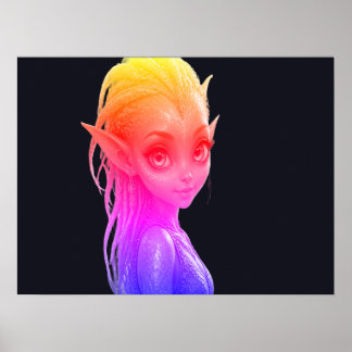 Affiche Une jolie fille extraterrestre rose sur un mur