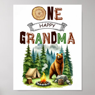 Affiche Une joyeuse grand-mère campeuse premier anniversai
